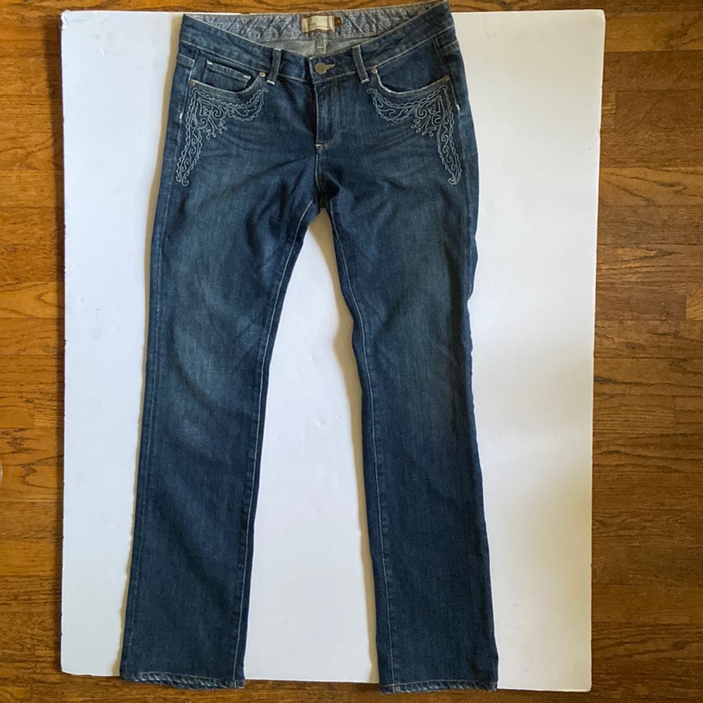 Paige Straight Leg Jeans with Embroidered Detail, size 30, EUC